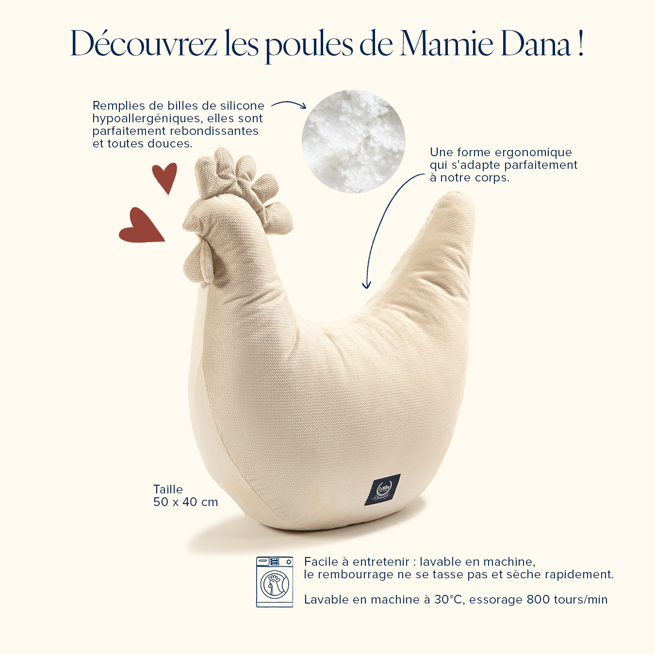 Coussin Poule de Grand-Mère Dany Velvet KHAKI