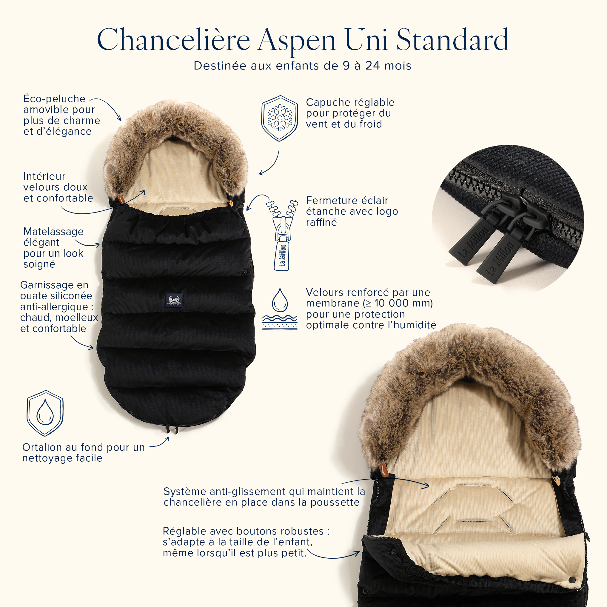 Chancelière pour poussette Uni KHAKI