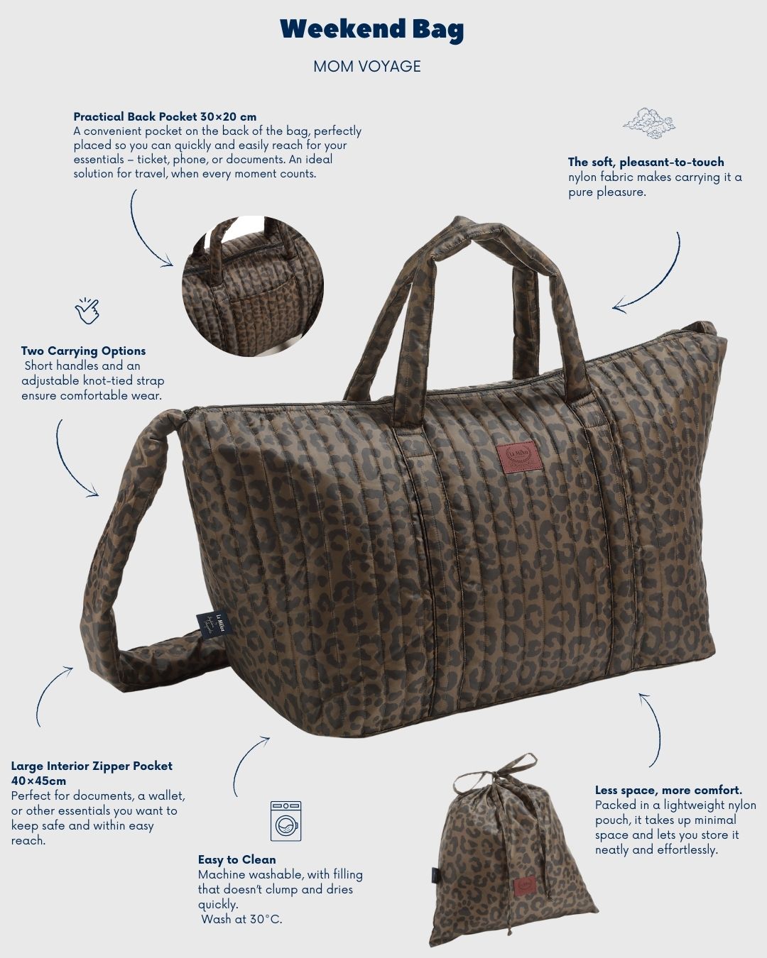 Weekend Bag Nylon LEOPARD CREAM by Magdalena Lamparska