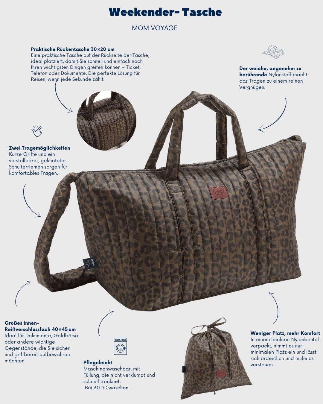 Wochenendtasche Nylon LEOPARD CHOCO by Magdalena Lamparska