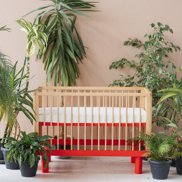 Łóżeczko dziecięce z barierką Junior NATURAL WOOD & RED-1319334405680 Łóżeczko dziecięce z barierką Junior NATURAL WOOD & RED-1319334405680