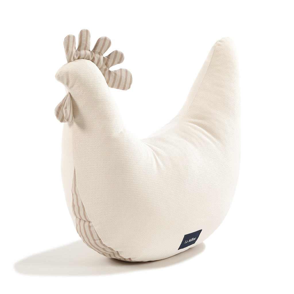 Grandma Dana's Hen Pillow Velvet Cotton STRIPES BEIGE