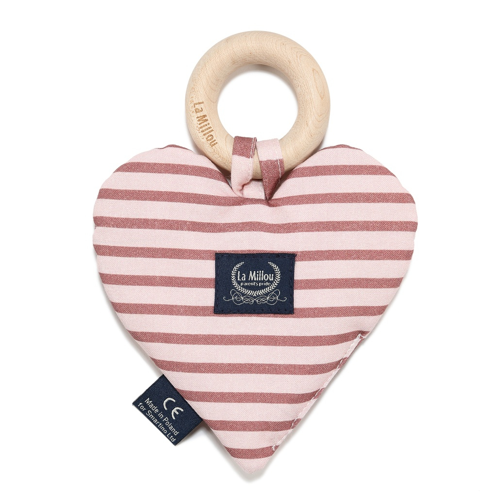 Teether Heart Cotton STRIPES PINK