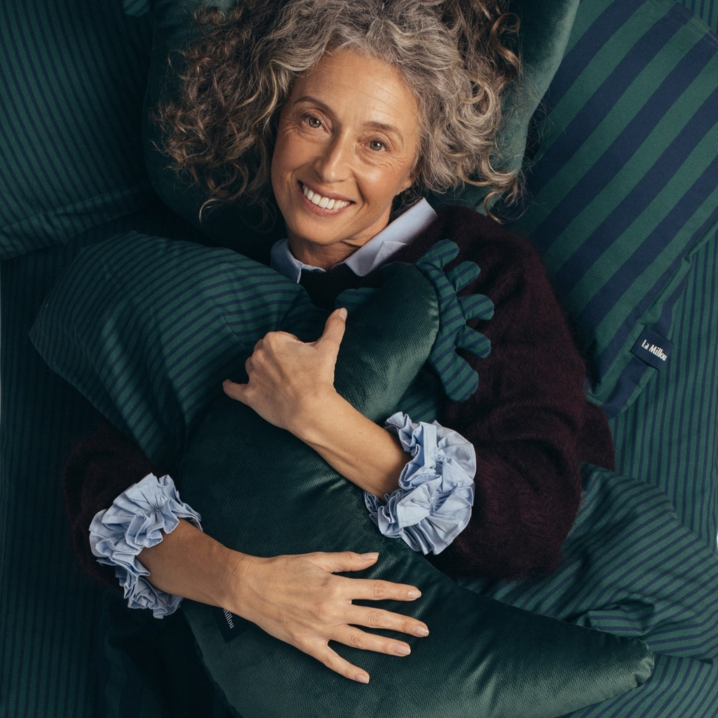 Grandma Dana's Hen Pillow Velvet Cotton STRIPES GREEN